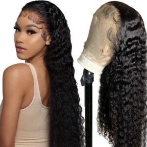 Aauerep Deep Wave Lace Front Wigs Human Hair Wigs for Women Brazilian Lace Frontal Wigs Human Hair Pre Plucked with Baby Hair Natural Color (20 Inch)