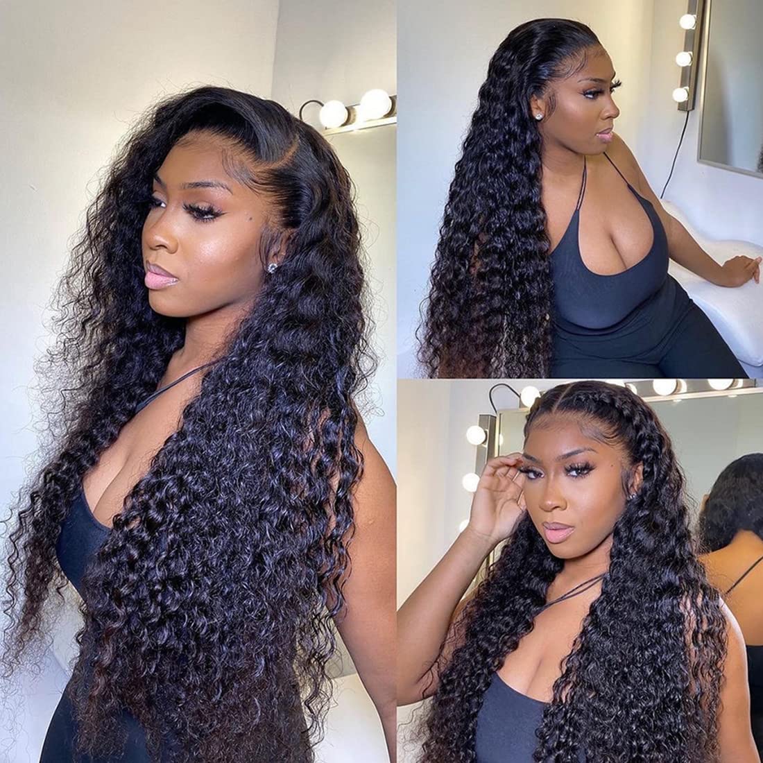 Aauerep Deep Wave Lace Front Wigs Human Hair Wigs for Women Brazilian Lace Frontal Wigs Human Hair Pre Plucked with Baby Hair Natural Color (20 Inch)