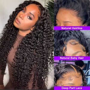 Aauerep Deep Wave Lace Front Wigs Human Hair Wigs for Women Brazilian Lace Frontal Wigs Human Hair Pre Plucked with Baby Hair Natural Color (20 Inch)