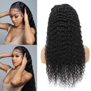 Aauerep Deep Wave Lace Front Wigs Human Hair Wigs for Women Brazilian Lace Frontal Wigs Human Hair Pre Plucked with Baby Hair Natural Color (20 Inch)