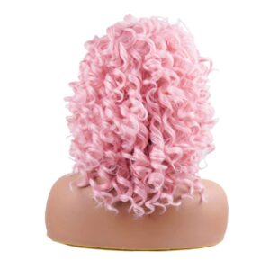 AIDUSA Short Loose Curly Wigs Big Curly Wig With Bangs Afro Wig for Black Women Fluffy Curly Pink Synthetic Wigs Black Women Wig Half Wigs for White Women Wavy Natural Wigs (Pink)