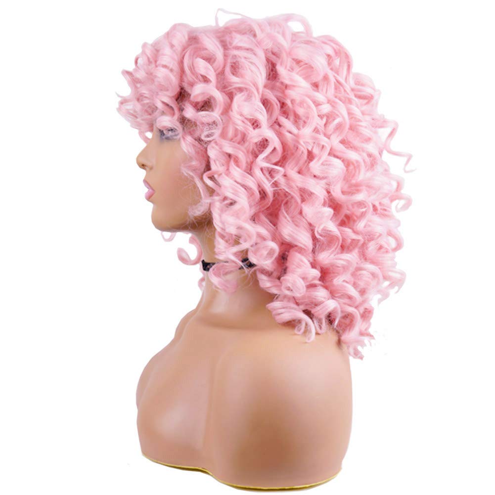 AIDUSA Short Loose Curly Wigs Big Curly Wig With Bangs Afro Wig for Black Women Fluffy Curly Pink Synthetic Wigs Black Women Wig Half Wigs for White Women Wavy Natural Wigs (Pink)