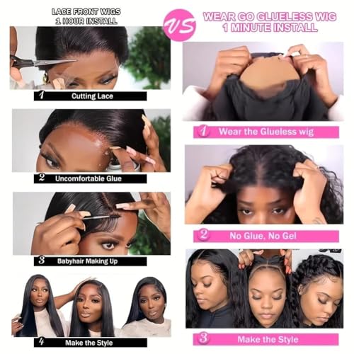 KeepMe 14 Inch Wear and Go Glueless Wigs Human Hair Pre Plucked Water Wave Bob Wig Human Hair Wigs 180% Density Glueless Wig Pre Cut Lace for Beginners 4x4 Lace Closure Wig for Women