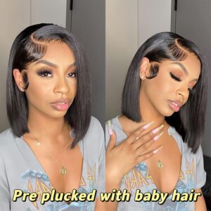 Bob Wig Human Hair 13x4 HD Lace Front Wig 180 Density Glueless Pre Plucked with Baby Hair Short Bob Wigs for Women (12 Inch, Natural Color)