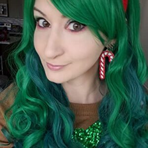 Bopocoko Green Wig Long Green Wigs for Women St Patricks Day Green Wig with Bangs Curly Wavy Soft Synthetic Green Wig BU036D