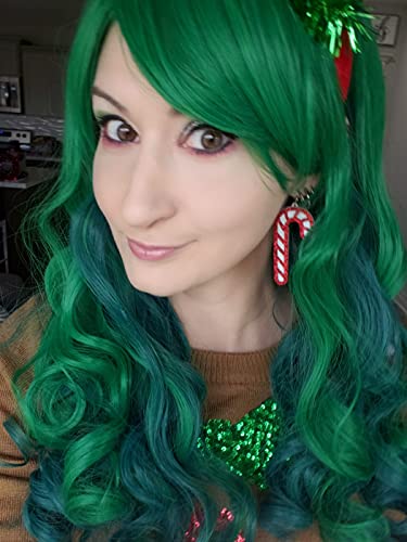 Bopocoko Green Wig Long Green Wigs for Women St Patricks Day Green Wig with Bangs Curly Wavy Soft Synthetic Green Wig BU036D