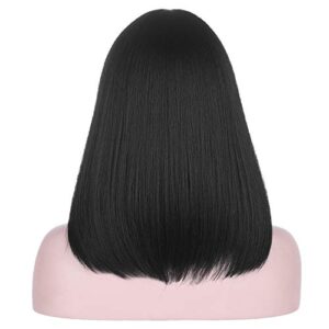 AMZCOS 15 Inch Short Straight Black Bob Wig with Bangs | Natural Heat Resistant Synthetic Hair for Women