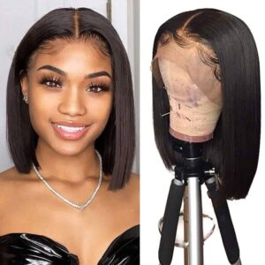 jiumido short bob wig human hair 13x4 lace front wigs human hair pre plucked 150 density glueless brazilian virgin human hair wigs for women with baby hair 10 inch