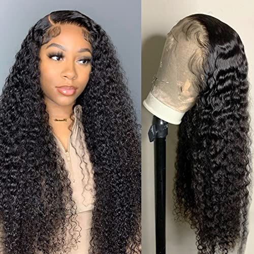 Ibntohat 13x6 HD Transparent Deep Wave Lace Front Wigs Human Hair Wigs for Women Glueless Brazilian Virgin Lace Frontal Wigs Human Hair Pre Plucked With Baby Hair Natural Color (20 Inch)