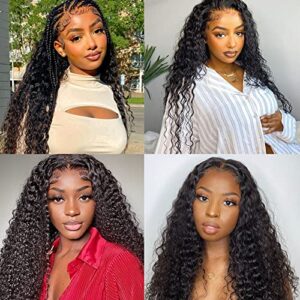 Ibntohat 13x6 HD Transparent Deep Wave Lace Front Wigs Human Hair Wigs for Women Glueless Brazilian Virgin Lace Frontal Wigs Human Hair Pre Plucked With Baby Hair Natural Color (20 Inch)