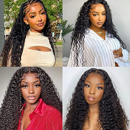 Ibntohat 13x6 HD Transparent Deep Wave Lace Front Wigs Human Hair Wigs for Women Glueless Brazilian Virgin Lace Frontal Wigs Human Hair Pre Plucked With Baby Hair Natural Color (20 Inch)