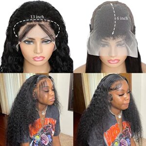 Ibntohat 13x6 HD Transparent Deep Wave Lace Front Wigs Human Hair Wigs for Women Glueless Brazilian Virgin Lace Frontal Wigs Human Hair Pre Plucked With Baby Hair Natural Color (20 Inch)