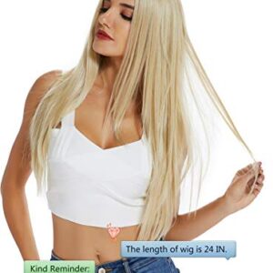 JIASLY Blonde wig For Women Synthetic Hair Long Straight Wigs Free Wig Cap 24 Inches