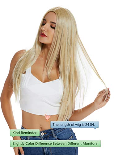 JIASLY Blonde wig For Women Synthetic Hair Long Straight Wigs Free Wig Cap 24 Inches