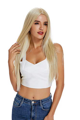 JIASLY Blonde wig For Women Synthetic Hair Long Straight Wigs Free Wig Cap 24 Inches