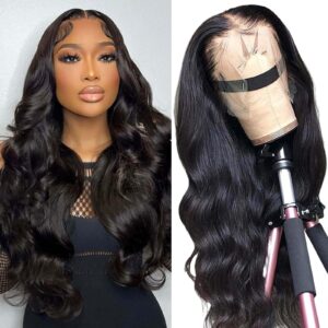 gurvey 13x4 body wave lace front wigs human hair for women 180% density hd lace front wigs human hair pre plucked with baby hair natural hairline brazilian virgin glueless human hair wigs (24 inch)