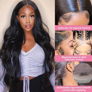 GURVEY 13x4 Body Wave Lace Front Wigs Human Hair for Women 180% Density HD Lace Front Wigs Human Hair Pre Plucked with Baby Hair Natural Hairline Brazilian Virgin Glueless Human Hair Wigs (24 Inch)