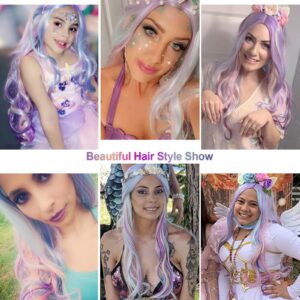 AGPTEK Full Long Curly Wavy Rainbow Hair Wig, Heat Resistant Wig for Music Festival, Theme Parties, Wedding, Concerts, Dating, Cosplay & More