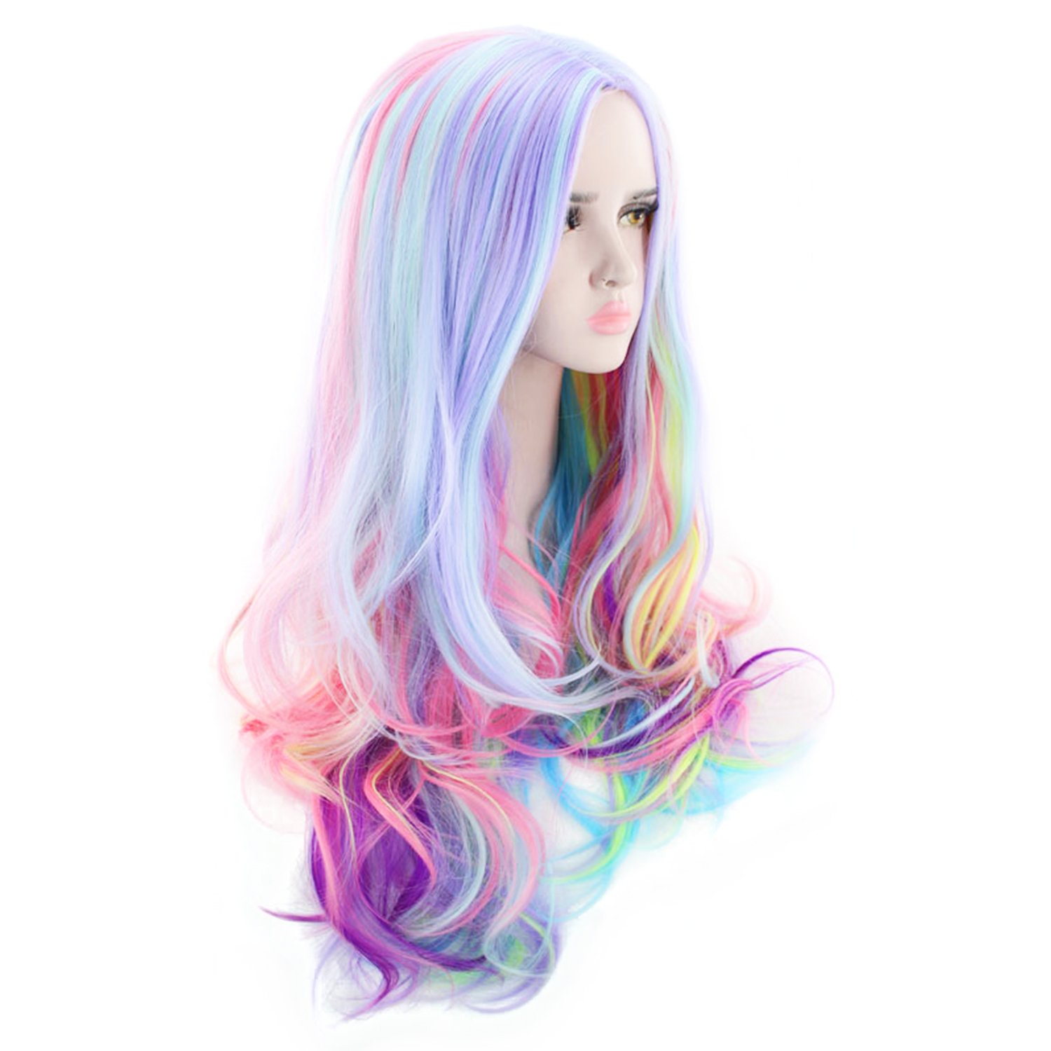 AGPTEK Full Long Curly Wavy Rainbow Hair Wig, Heat Resistant Wig for Music Festival, Theme Parties, Wedding, Concerts, Dating, Cosplay & More