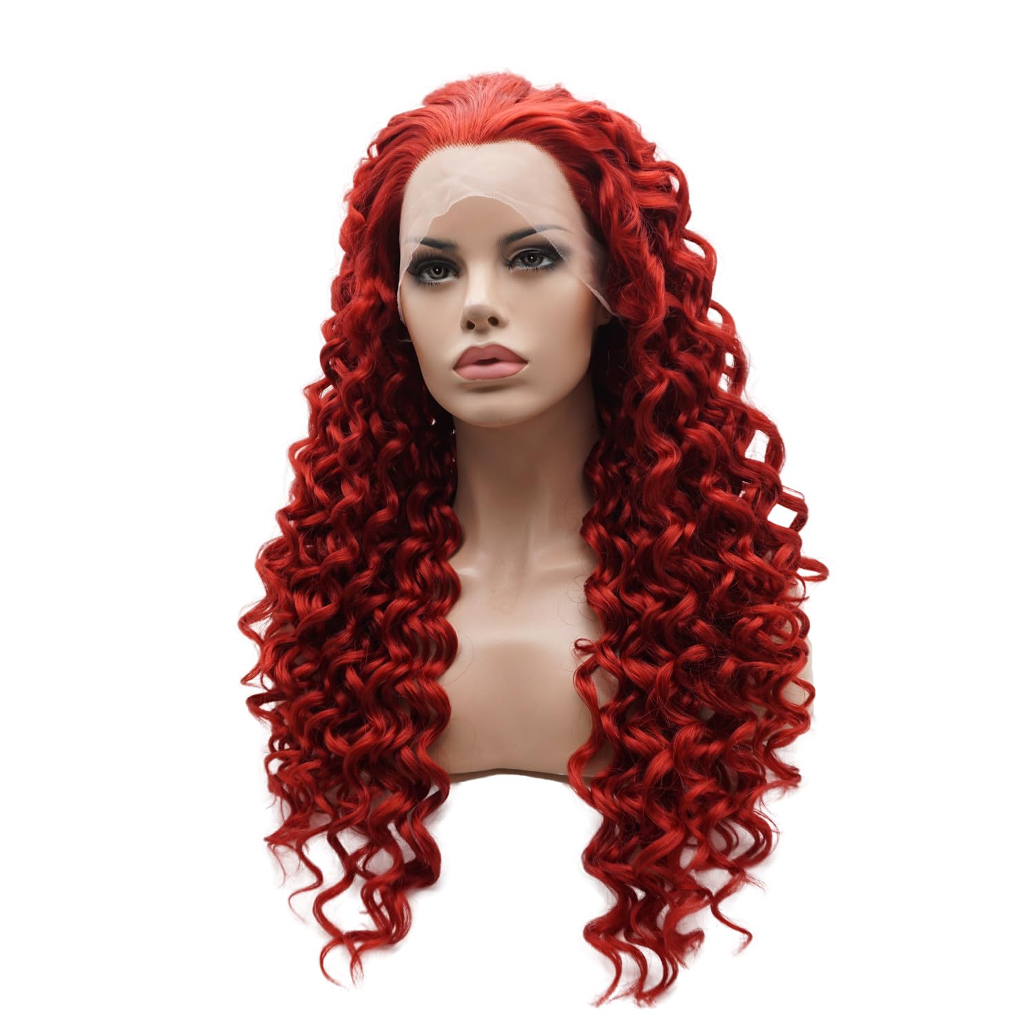 Lushy Stylish Long Curly Red Wig Heavy Density Heat Resistant Synthetic Lace Front Wig