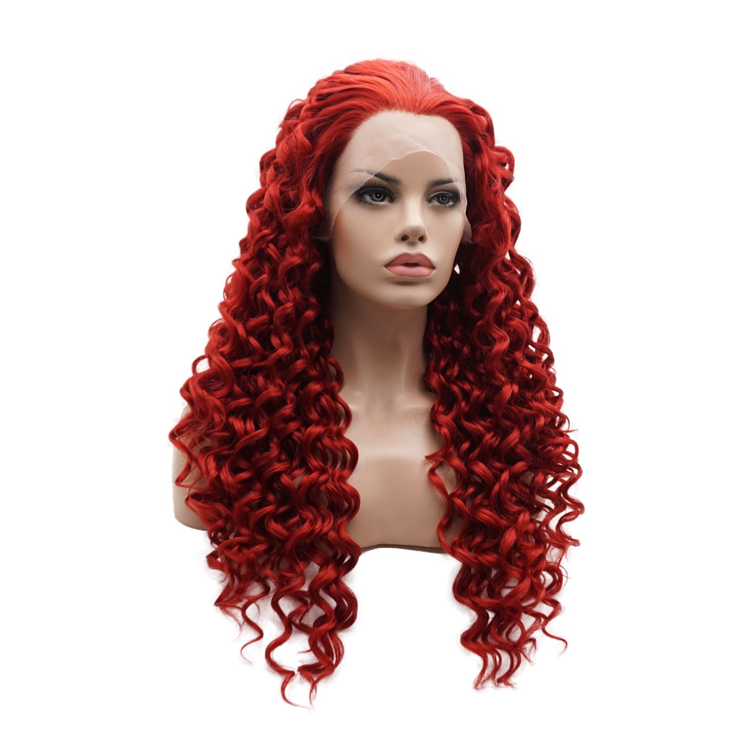 Lushy Stylish Long Curly Red Wig Heavy Density Heat Resistant Synthetic Lace Front Wig