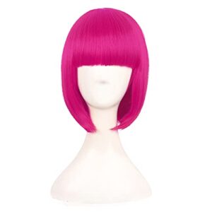 mapofbeauty 12 inch /30 cm fashion lady short straight synthetic flat bangs bob wig (hot pink)