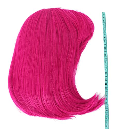 MapofBeauty 12 Inch /30 cm Fashion Lady Short Straight Synthetic Flat Bangs Bob Wig (Hot Pink)