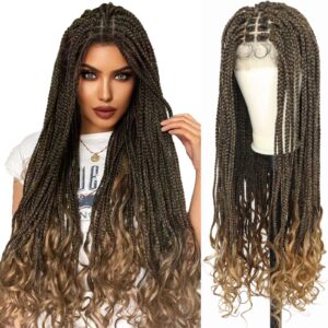 ebingoo 34in braided lace front wig for black women +wig cap double lace front wig african american knotless box braided wig lace frontal synthetic lace front wigs for black women dairly wear