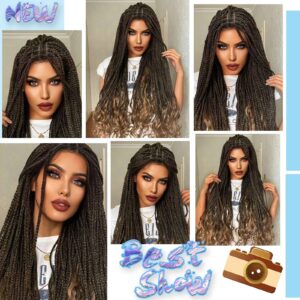 Ebingoo 34In Braided Lace Front Wig for Black Women +Wig Cap Double Lace Front Wig African American Knotless Box Braided Wig Lace Frontal Synthetic Lace Front Wigs for Black Women Dairly Wear