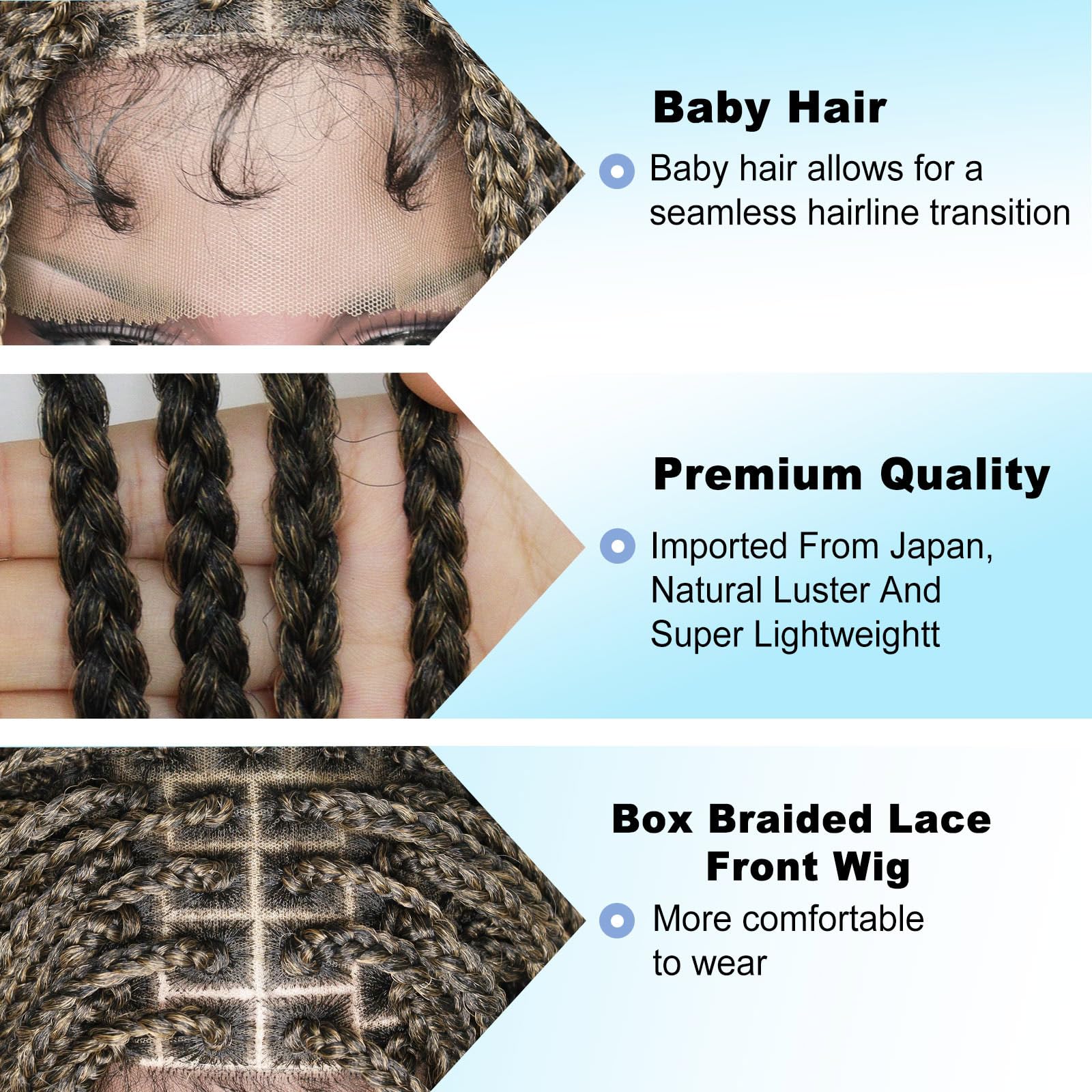 Ebingoo 34In Braided Lace Front Wig for Black Women +Wig Cap Double Lace Front Wig African American Knotless Box Braided Wig Lace Frontal Synthetic Lace Front Wigs for Black Women Dairly Wear