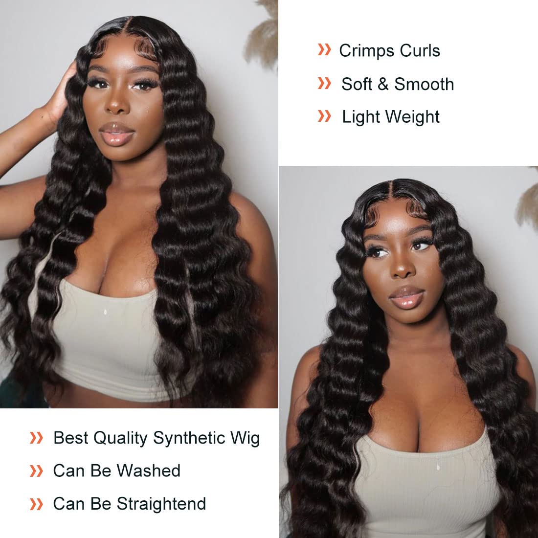 28 Inch Long Curly Synthetic Hair Wigs for Women Black Lace Front Wig Synthetic Curly Wigs Deep Wave Wig with 4" Simulated Scalp Natural Crimps Curls Hair Replacement Wigs for Daily Party Use 1B#