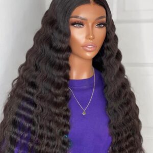 28 Inch Long Curly Synthetic Hair Wigs for Women Black Lace Front Wig Synthetic Curly Wigs Deep Wave Wig with 4" Simulated Scalp Natural Crimps Curls Hair Replacement Wigs for Daily Party Use 1B#