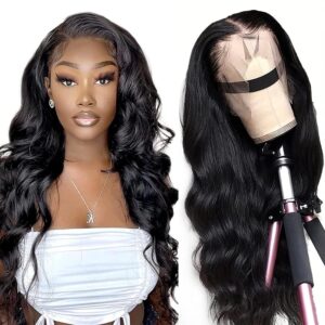 Sunelk Body Wave Lace Front Wigs Human Hair 13x4 HD Lace Front Wigs Human Hair Pre Plucked 180% Density Glueless Wigs Human Hair for Women Frontal Wigs Human Hair Natural Color 20Inch