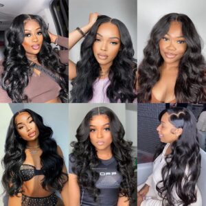 Sunelk Body Wave Lace Front Wigs Human Hair 13x4 HD Lace Front Wigs Human Hair Pre Plucked 180% Density Glueless Wigs Human Hair for Women Frontal Wigs Human Hair Natural Color 20Inch