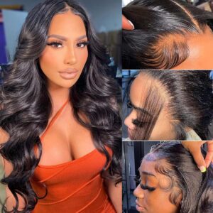 Sunelk Body Wave Lace Front Wigs Human Hair 13x4 HD Lace Front Wigs Human Hair Pre Plucked 180% Density Glueless Wigs Human Hair for Women Frontal Wigs Human Hair Natural Color 20Inch