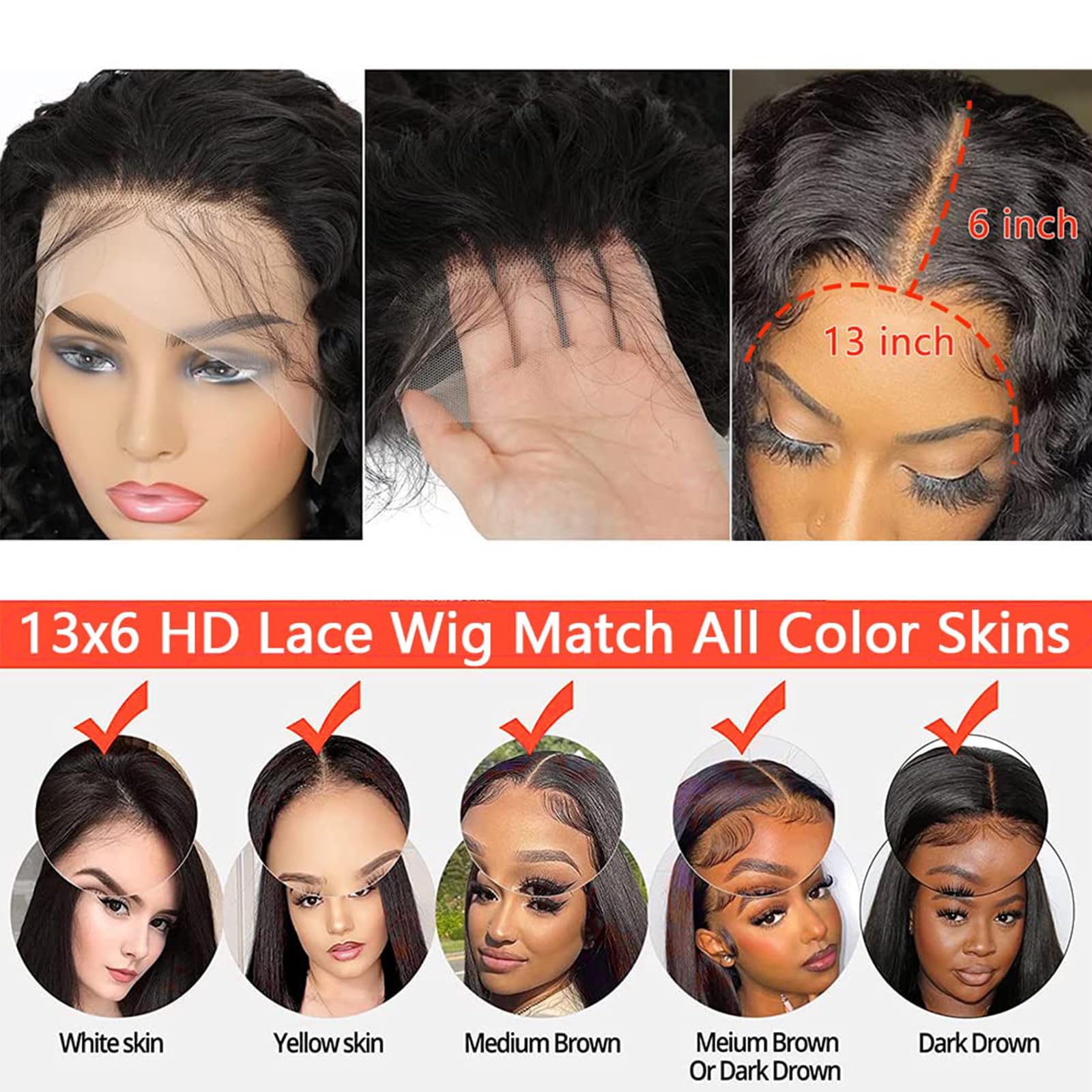 Midulla 13x6 Deep Wave Lace Front Wigs Human Hair Pre Plucked 180% Density HD Lace Front Wigs Human Hair Deep Wave Glueless Frontal Wigs Human Hair Wigs for Black Women Free Part 22 Inch