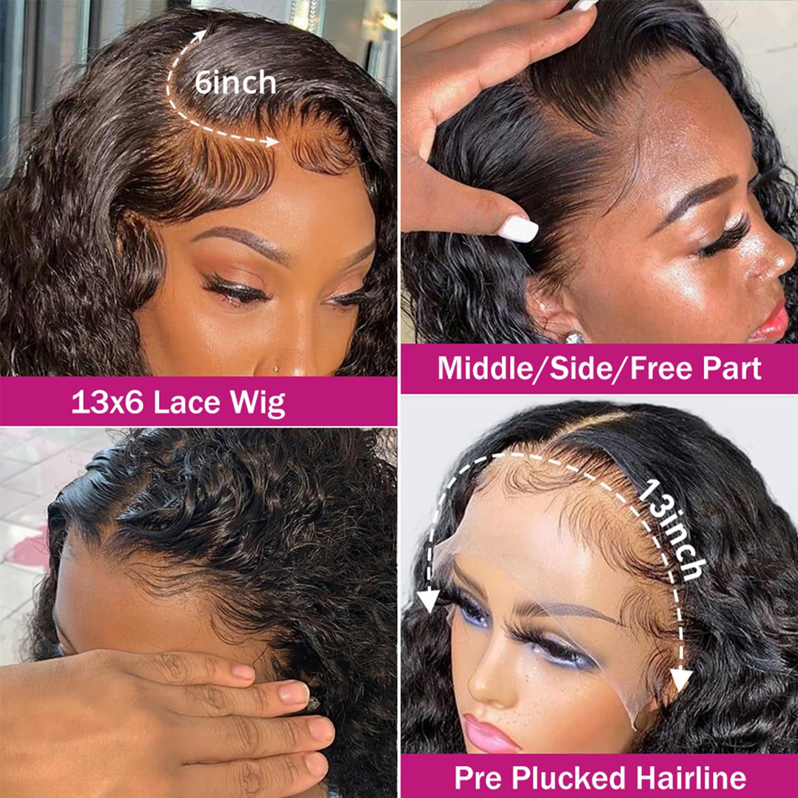 Midulla 13x6 Deep Wave Lace Front Wigs Human Hair Pre Plucked 180% Density HD Lace Front Wigs Human Hair Deep Wave Glueless Frontal Wigs Human Hair Wigs for Black Women Free Part 22 Inch