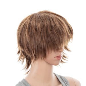 swacc unisex fashion spiky layered short anime cosplay wig for men and women (brown mixed)