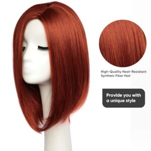 BESTUNG Short Red Wigs Copper Red Wig for White Women Medium Lenth Red Bob Wigs Side Part Synthetic Hair Costume Wigs for Cosplay Daily Party Halloween