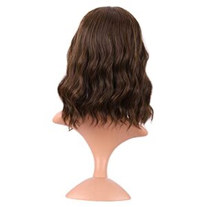 MapofBeauty 14 Inch/35 cm Short Wavy Curly Women Fresh Bright Synthetic Ordinary Flat Bangs Bob Wig (Brown)