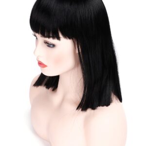 morvally Short Straight Black Wig with Bangs Natural Looking Heat Resistant Hair Cosplay Costume Wigs (14 inches Natural Black)