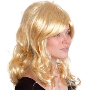 Skeleteen Curly Blond Wavy Wig - Long Curls Yellow Blonde Princess Goddess Wigs with Bangs for Kids and Adults