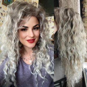 GNIMEGIL Long Curly Blonde Wigs for White Women Ash Blonde Ombre Wig Natural Fluffy Hair Thick Hairline Synthetic Wigs 26inches Long Wig Wavy