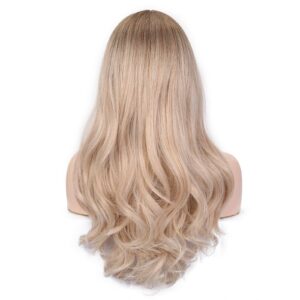 LADY MIRANDA Blonde Wigs for White Women Brown to Ash Blonde Natural Looking High Density Heat Resistant Synthetic Hair Weave Full Wigs for Women Middle Part Long Ombre Blonde Wavy Wig (T/Ash Blonde)