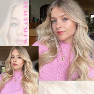 LADY MIRANDA Blonde Wigs for White Women Brown to Ash Blonde Natural Looking High Density Heat Resistant Synthetic Hair Weave Full Wigs for Women Middle Part Long Ombre Blonde Wavy Wig (T/Ash Blonde)