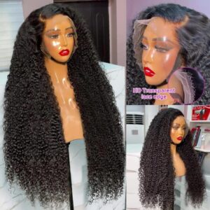 Blomas 200% Density 28Inch Deep Wave Lace Front Wigs Human Hair 13x6 Deep Curly Transparent Lace Front Wig Curly Human Hair Wigs for Women Pre Plucked with Baby Hair Lace Frontal Wig