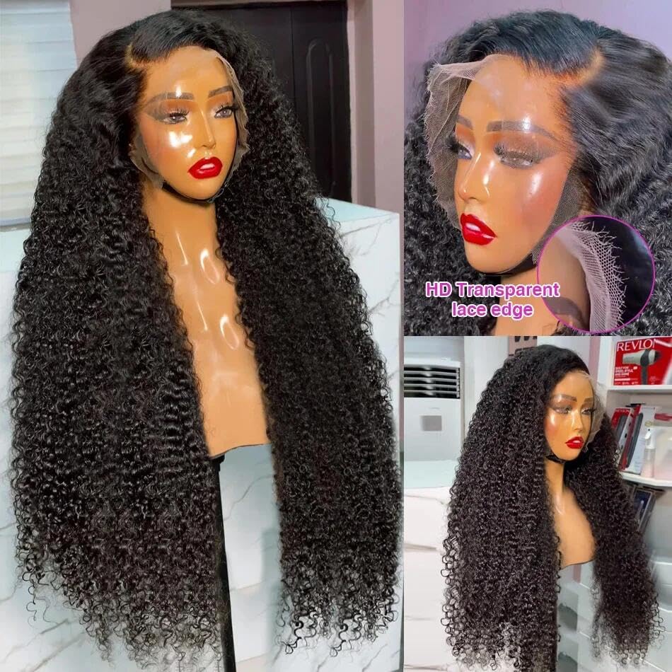 Blomas 200% Density 28Inch Deep Wave Lace Front Wigs Human Hair 13x6 Deep Curly Transparent Lace Front Wig Curly Human Hair Wigs for Women Pre Plucked with Baby Hair Lace Frontal Wig