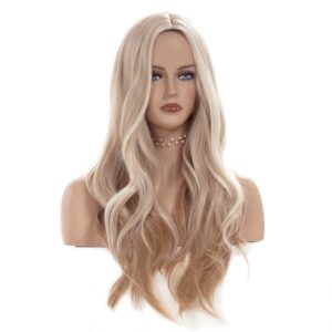 Gerulyss 26 Inches Light Wigs for Women Long Wavy Middle Part Wig Natural looking Synthetic Fluffy Hair for Cosplay,Halloween,Daily Use (Blonde)