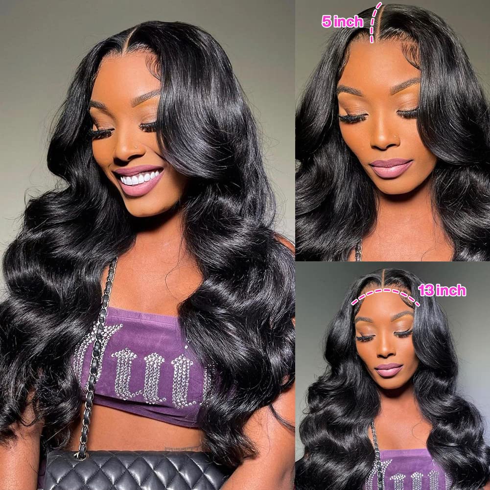 Yamikk 28 inch 13x5 HD Full Lace Front Wigs Human Hair Pre Plucked With Baby Hair 180 Density Body Wave Wigs For Women Natural Frontal Wig