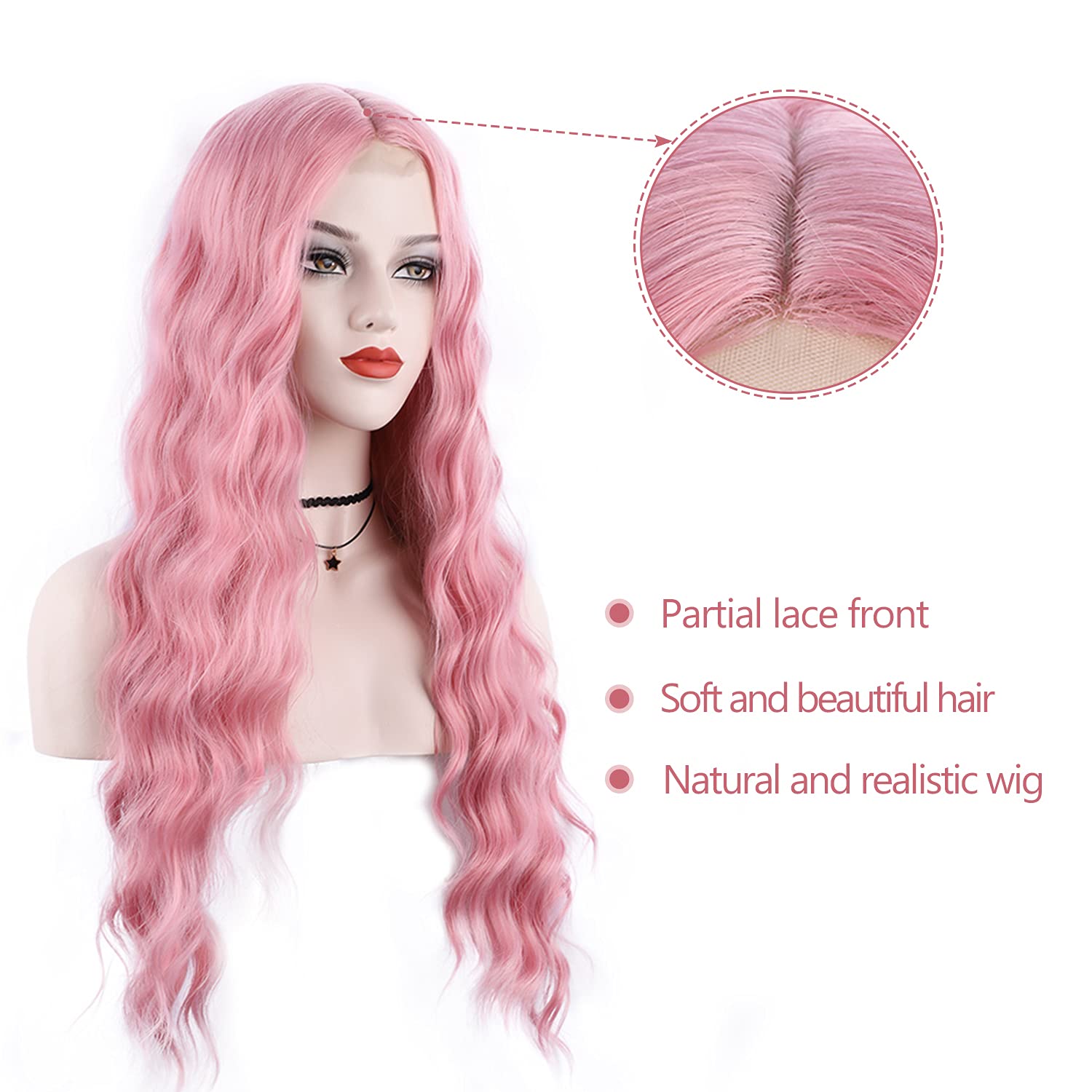 Pink Wig 28 Inches Long Pink Wavy Wigs For Women Synthetic Hair Replacement Wigs Light Pink Wig Halloween Cosplay Daily Party Heat-Resistant Fiber Wig (Pink (673HT))